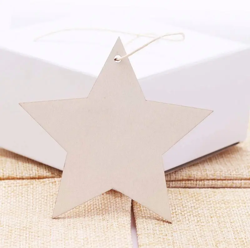 20 Pcs Christma Tree Hanging Ornaments Natural Wood Star Shape Cutouts Pentagram Slice