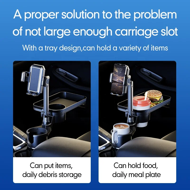 4 in 1 360 rotating ABS car drink cup holder with food tray expandable base car tray cup holder with mobile phone holder