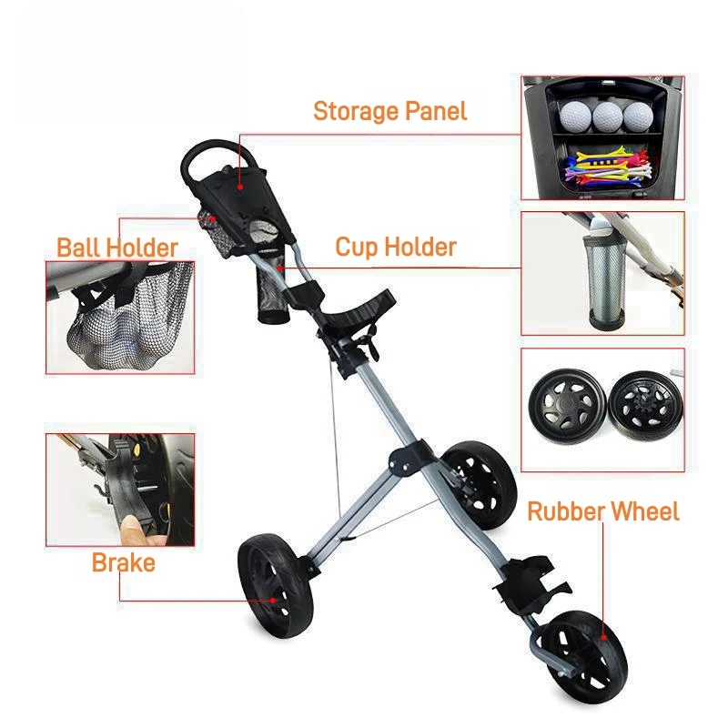 Foldable golf push cart golf bag cart with 3 wheels