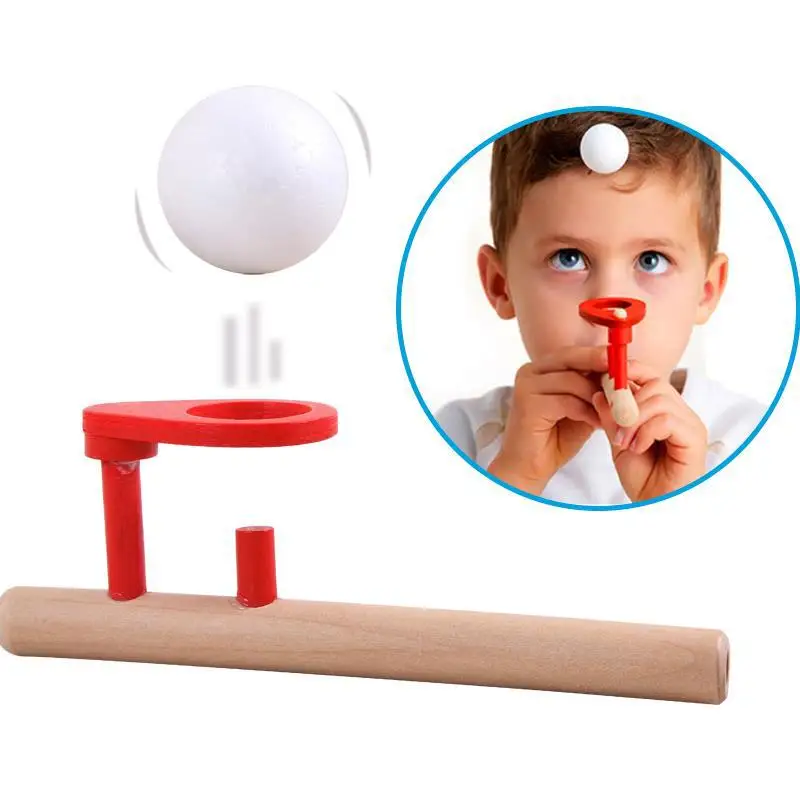 Wholesale wood floating ball game blowing ball toy Classic early education educational wooden blow pipe toy china pipe blow ball