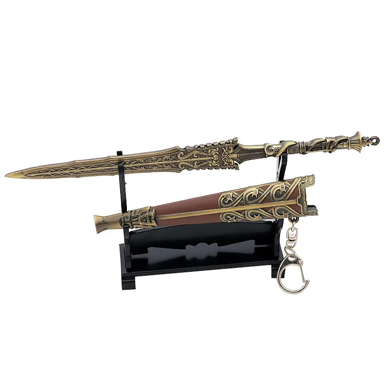 Sword Keychain Arts and Crafts All Metal Decoration Ji Fa with Sword Weapon Model Popular Key Ring Laser Engraving Light Custom