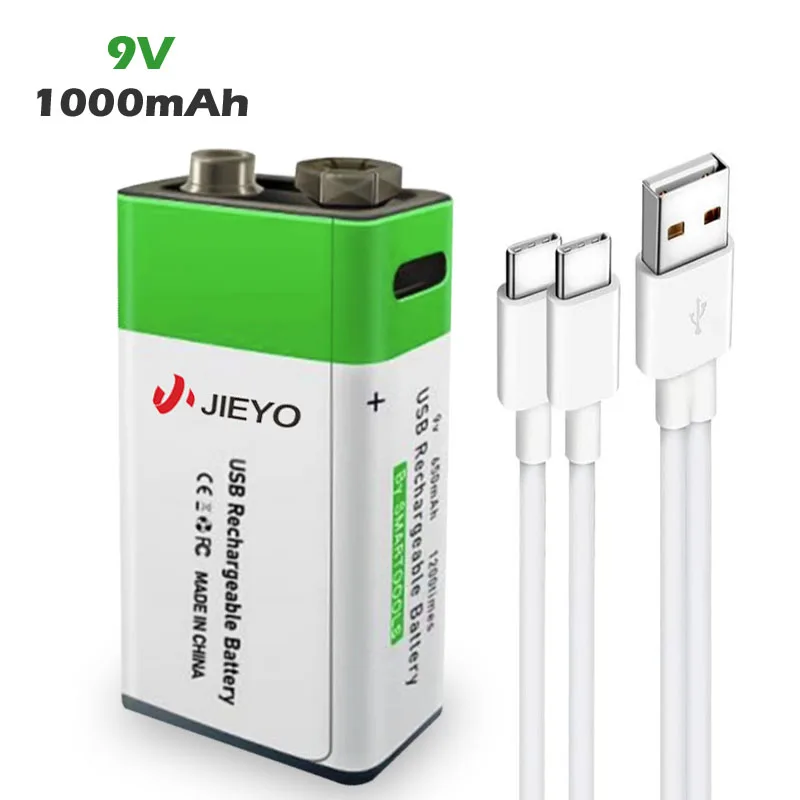 Real Capacity Li-ion Lithium 9 volt 650mAh 1000mAh Lithium 9V USB Rechargeable Li ion Battery