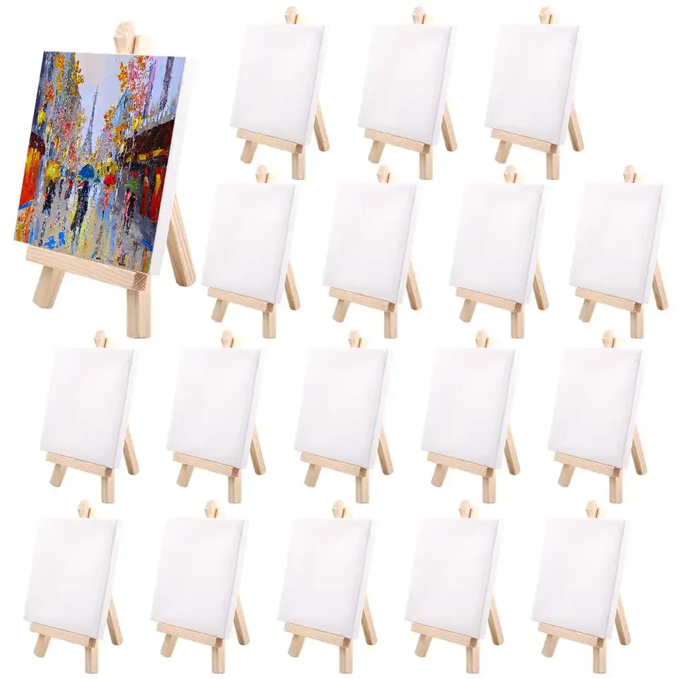 Xin Bowen 12*12CM Mini Pre Drawn Outline Stretched Canvas Painting Canvases Boards And Easel Set For Painting