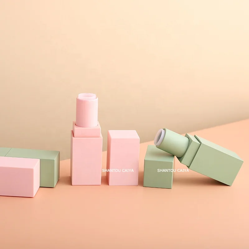 Low moq Luxury cosmetics packaging refillable custom empty pink lipstick tube square lip balm stick containers tube private logo