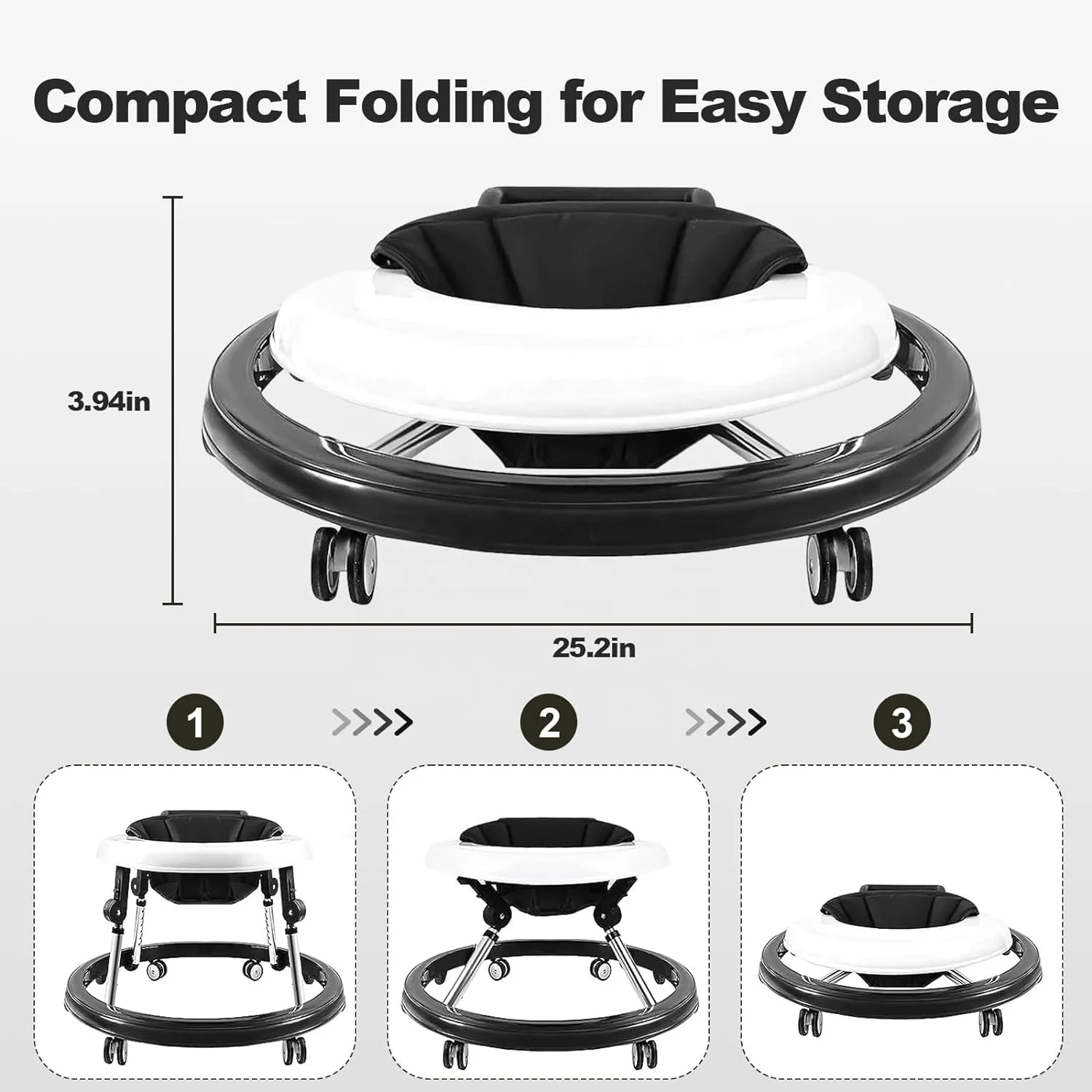 Baby Walker with Wheels, Baby Walker for Boys Girls, Foldable Activity Infant Walker Adjustable Height Baby Push Walkers