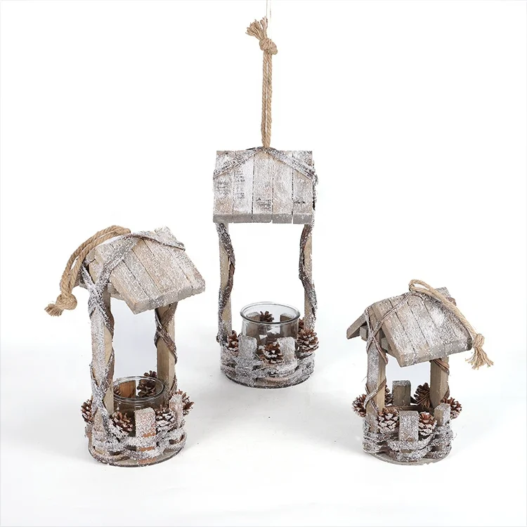 
House-shaped creative wooden lantern wooden candle holder 