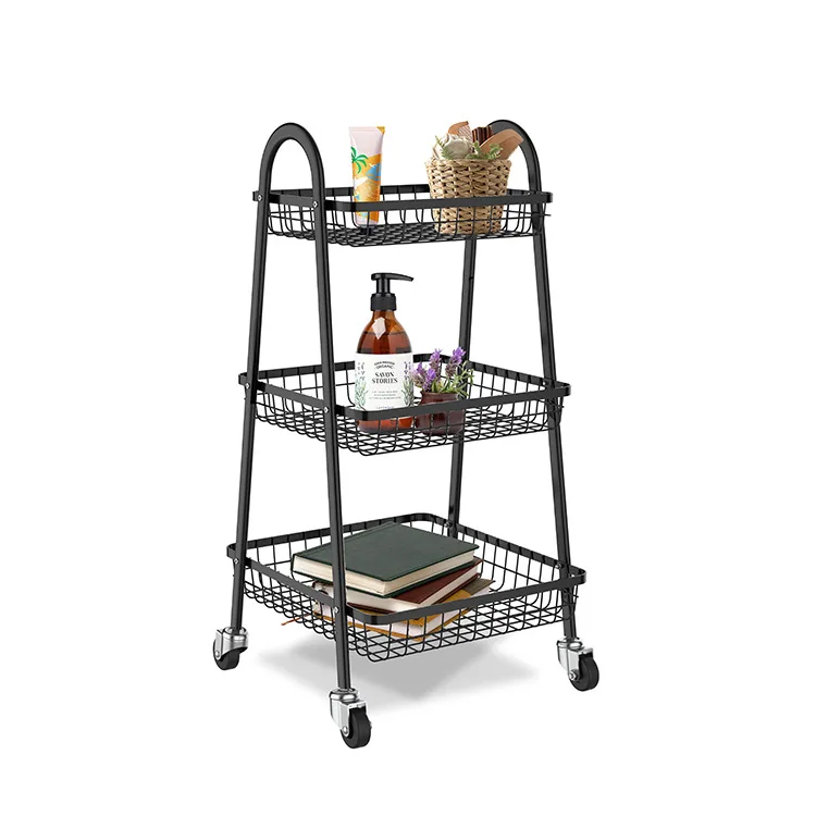 Kitchen and living room multi-functional floor-to-ceiling mobile trolley multi-layer stacking debris trolley