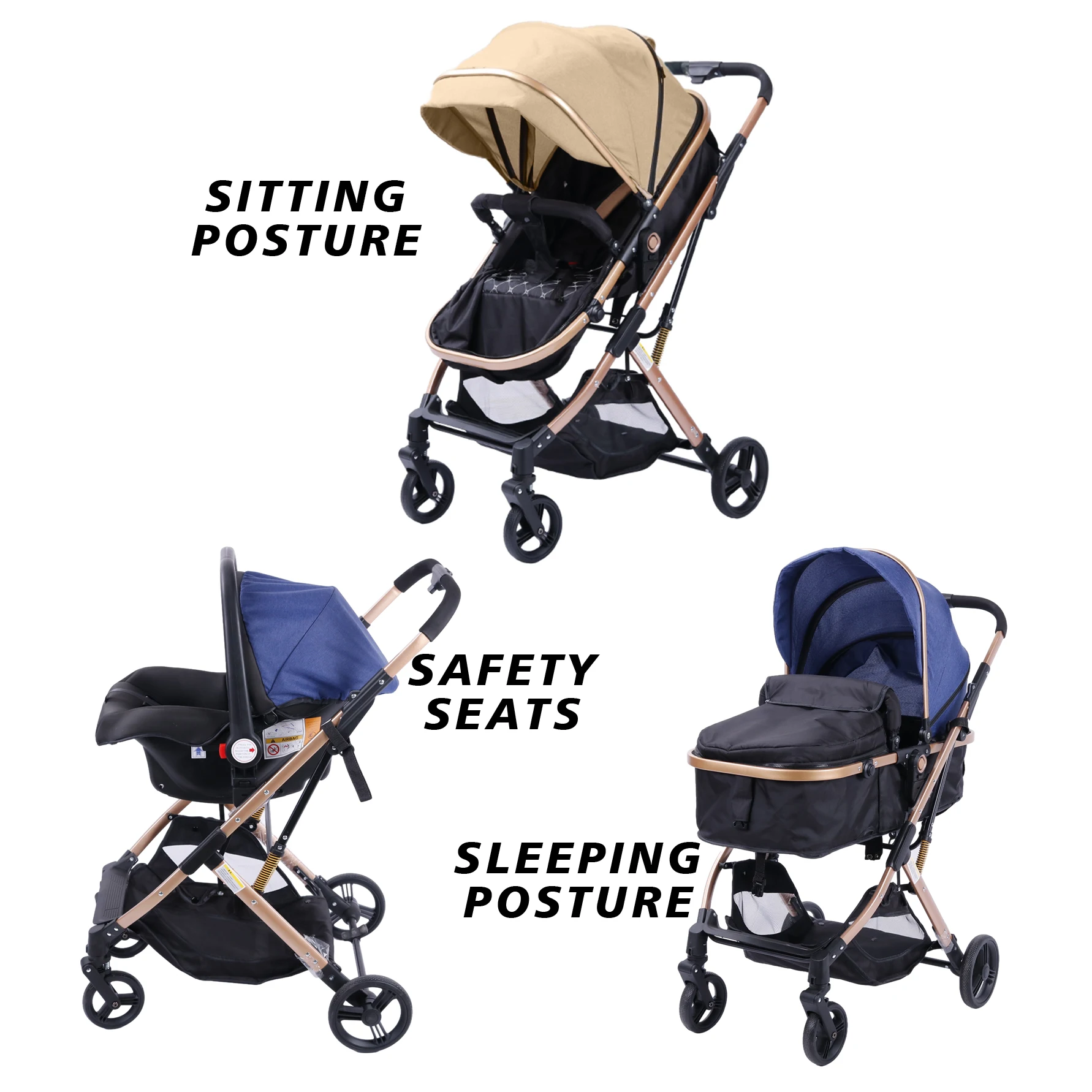 Luxury Multifunctional Foldable High Landscape Kids Pushchair Cart Travel Carriage Pram 3 in 1 Baby Stroller