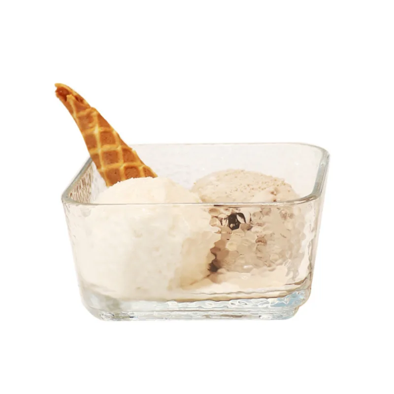High quality Square shape simple Dessert cup Hammer design glass Ice-cream glass bowl