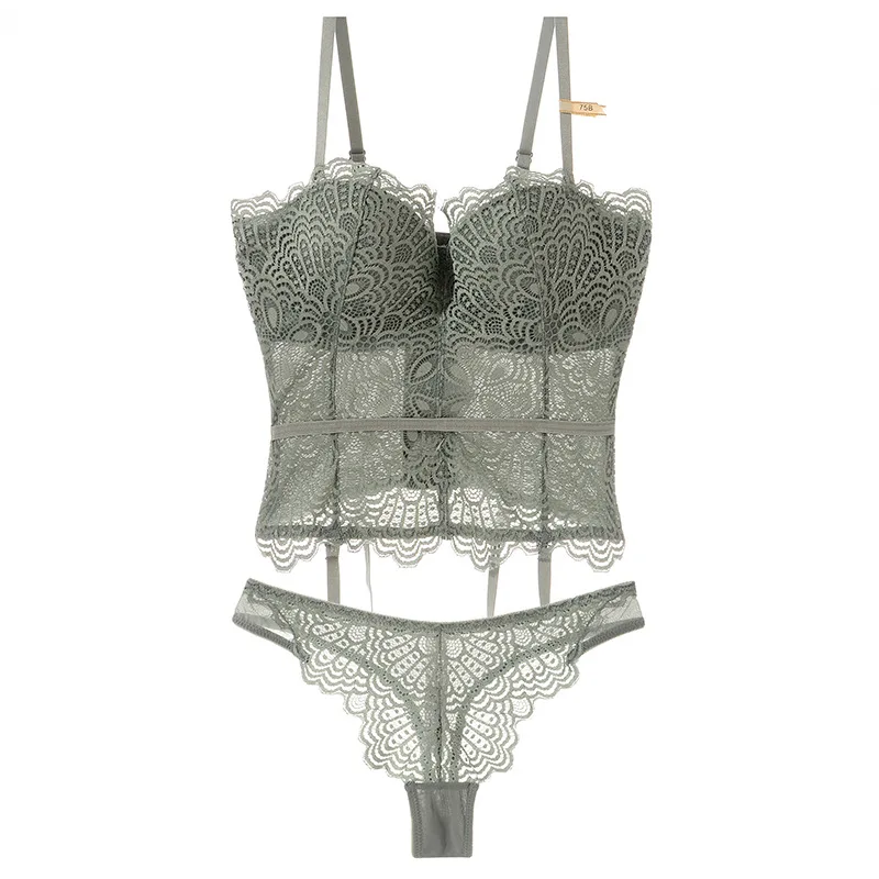 Manufacture wholesale French-style Lace Sexy White Bodysuit With Bra Young Girl Lace Bra Gathered Bodysuit