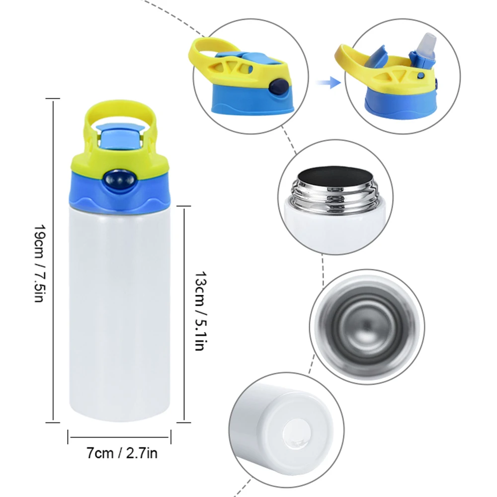 USA Warehouse 12 Oz Sublimation Kid Water Bottle Glow in Dark to Green Kids Flip Top Tumbler Straight Blank