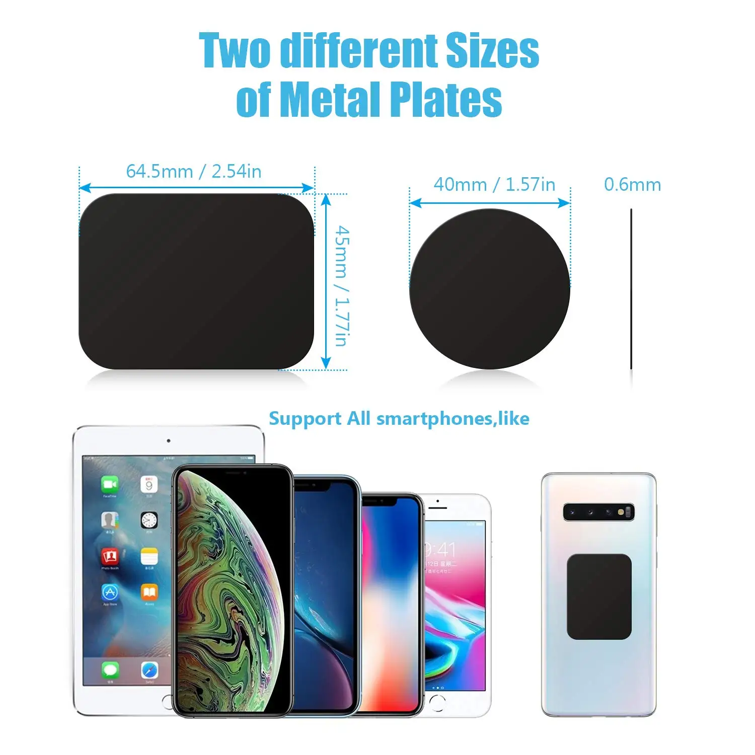 custom Rectangle Round Black car magnet phone holder Mount Metal Plate Sticker with adhesive for Magnetic Phone Car Mount Holder