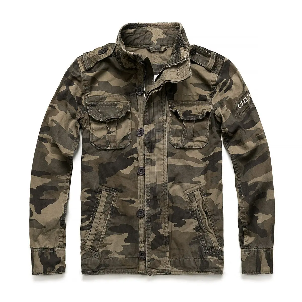 High Quality Wholesale Washed Custom Logo Camouflage Men Classic Winter Denim Jean Jackets With Pockets