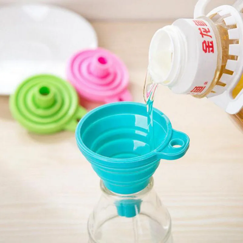 Household Liquid Dispensing Folding Portable Funnels DIY Food-Grade Folding Silicone Funnel Mini Foldable Funnel kitchen gadgets