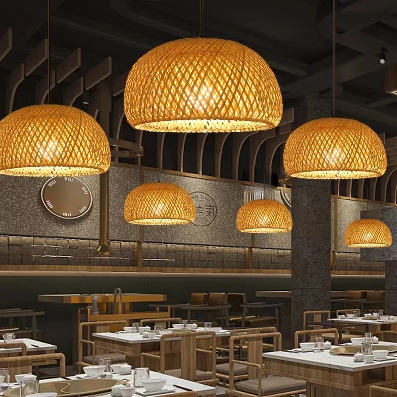 Handmade Rattan Natural Indoor Pendant Lamp Hotel Island Bar Home Decor Bamboo Chandeliers Pendant Lights