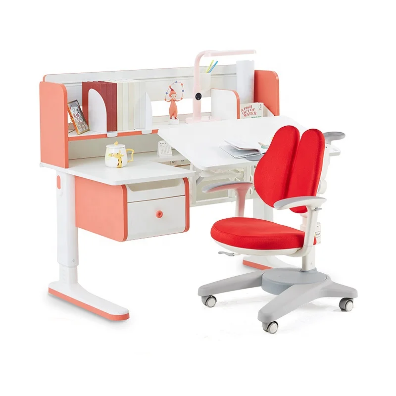 2022 Study Table Hot Sale Ergonomic Study Chair&Height Adjustable Bamboo Double Lifting with Drawer for Student 3-18 Years Old