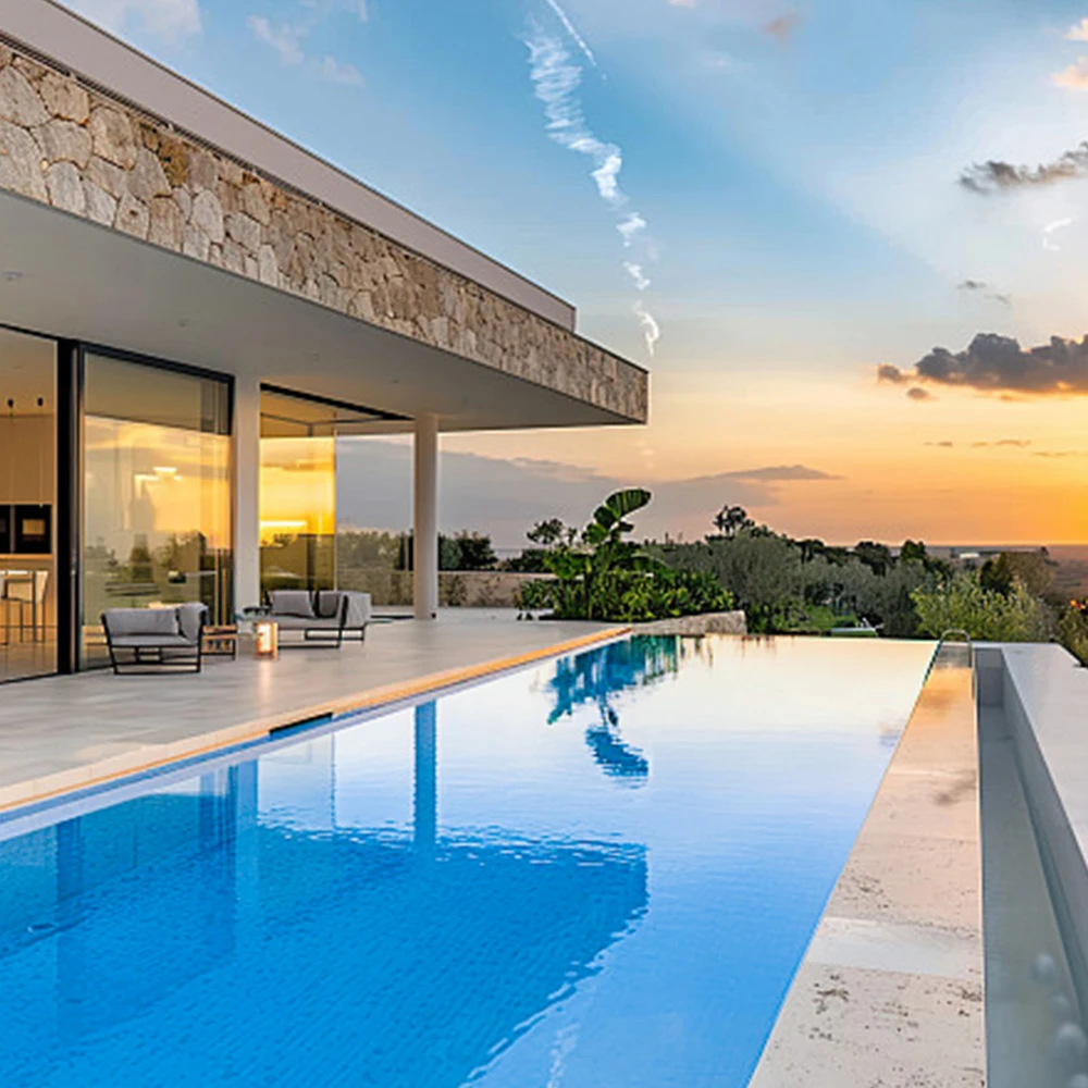 Foshan Factory Price Mosaic 300x300 Blue Glass Mosaic Waterline Blue Price Tile Floor Outdoor Swimming Pools For Hotel Villa