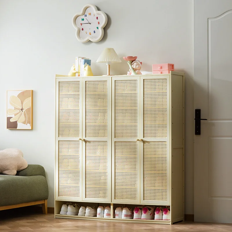 Fashion bamboo frame wooden board living room dining room furniture 30 pairs large volume fabric rattan shoes rack cabinets