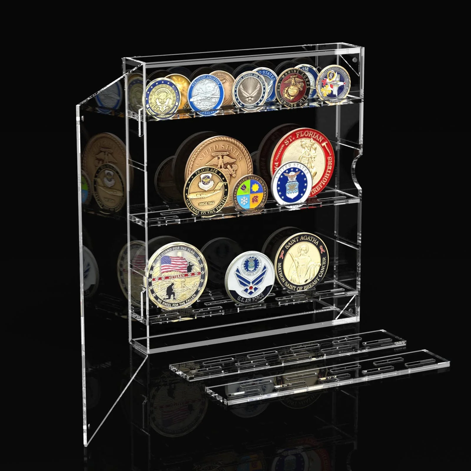 Acrylic Military Medals Poker Chip Pins Badges Challenge Coin Holder Coin Display Case Coin Box