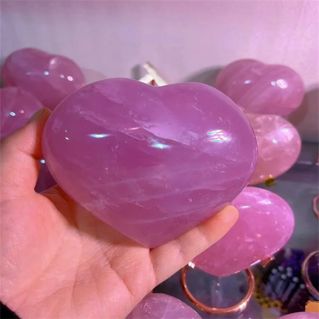 Gemstone Carving Cute Crystals Healing Crafts Natur pink Rose Quartz Heart Shaped Stone for Wedding Gift
