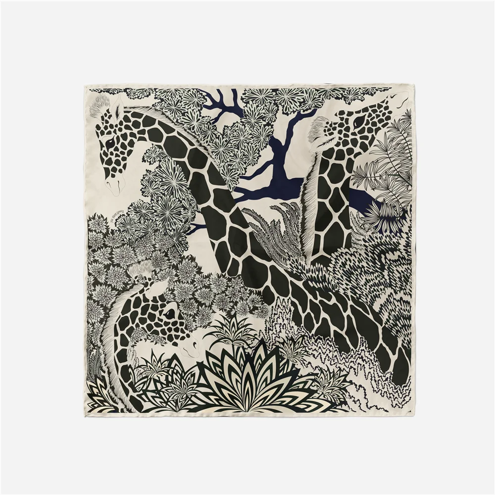 New Giraffe Twill Printing Silk Scarves Fashion Lady 53cm Hair Neck Square Silk Scarf