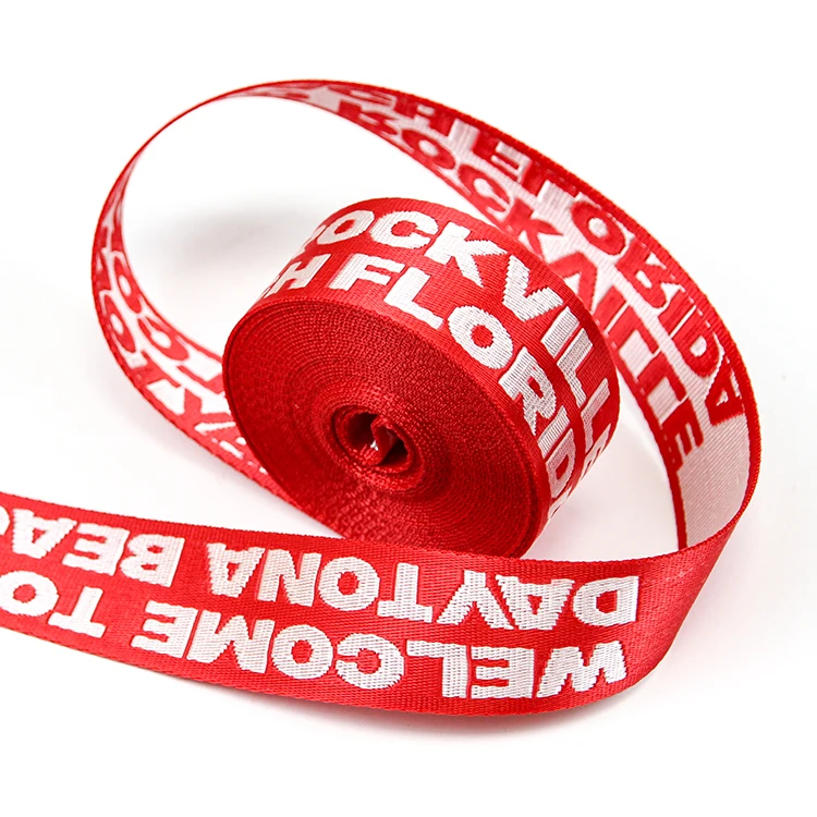 High Gloss Webbing 38mm Polyester Red Logo Webbing Nylon Webbing Strap Upholstery Woven Shoulder Bag Strap