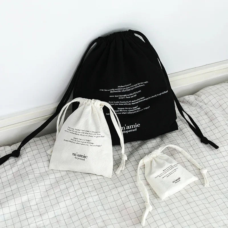 Custom size small large white gift muslin pouch jewelry canvas logo printed shoe packaging calico cotton dust drawstring bag