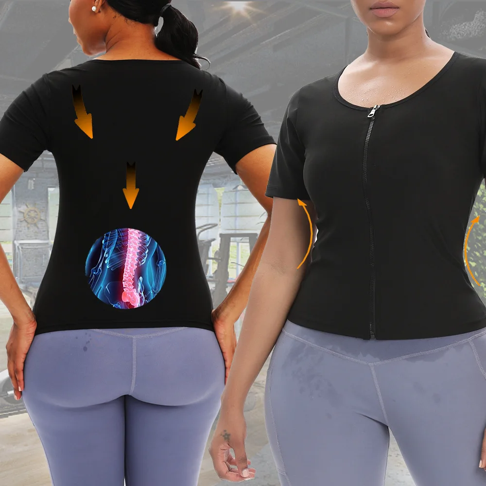 Sauna Suit for Women Weight Loss Sauna Shirt for Women Sweat Suit Waist Trainer Vest Fitness Body Shaper Zipper
