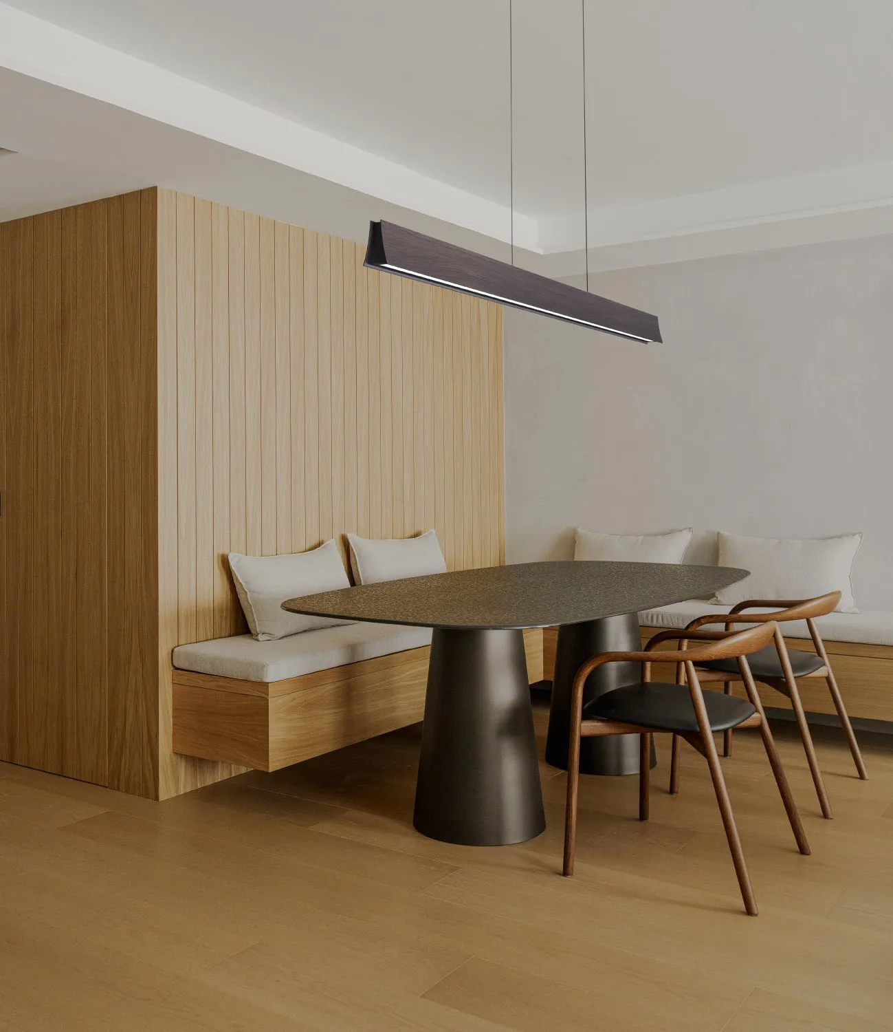 Luxury Design Solid Wood Pendant Linear Lamp Timber Style 220V Switch & Remote Control Indoor Home Hotel Bar Villa Decoration