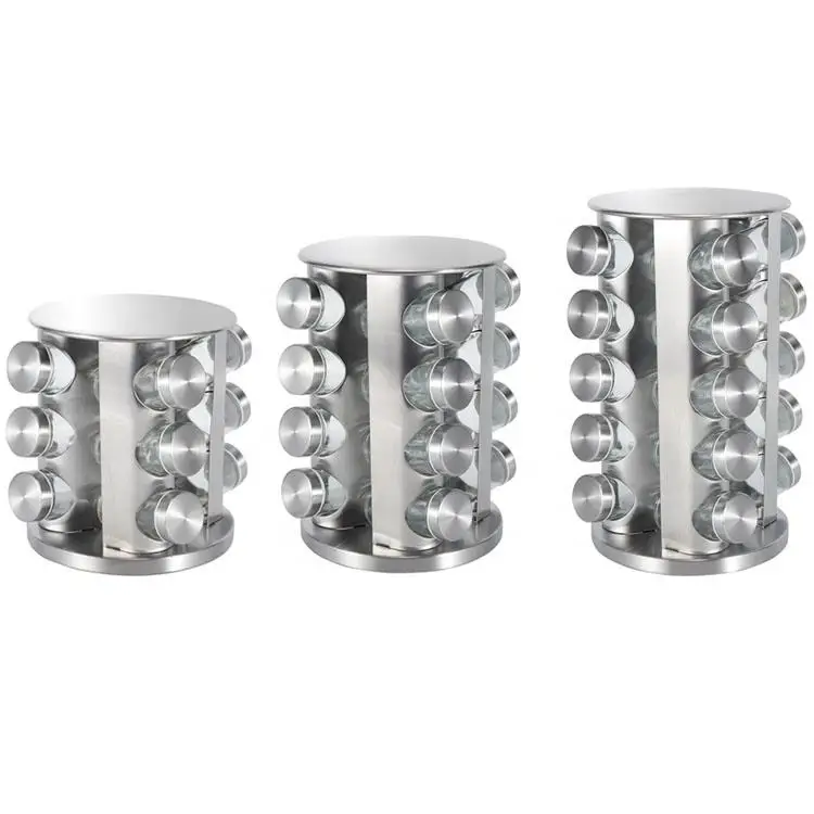 12 16 20 PCS Spice Jars Revolving Rack Glass Seasoning Set With Stainless Steel
