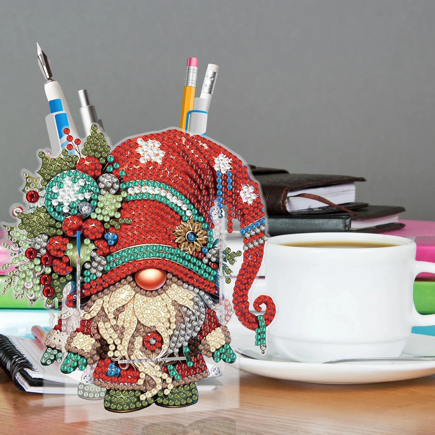 Christmas Desktop Ornaments Organizer Diamond Painting Pencil Holder Diamond Art Kits for Kids Adults