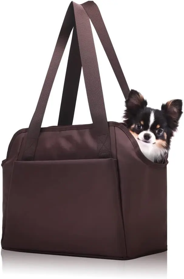 Pet Purse Carrier with Pocket and Safety Tether Soft Sided Small Carrier for Small Medium Pet Outdoor Shopping Tote Bag