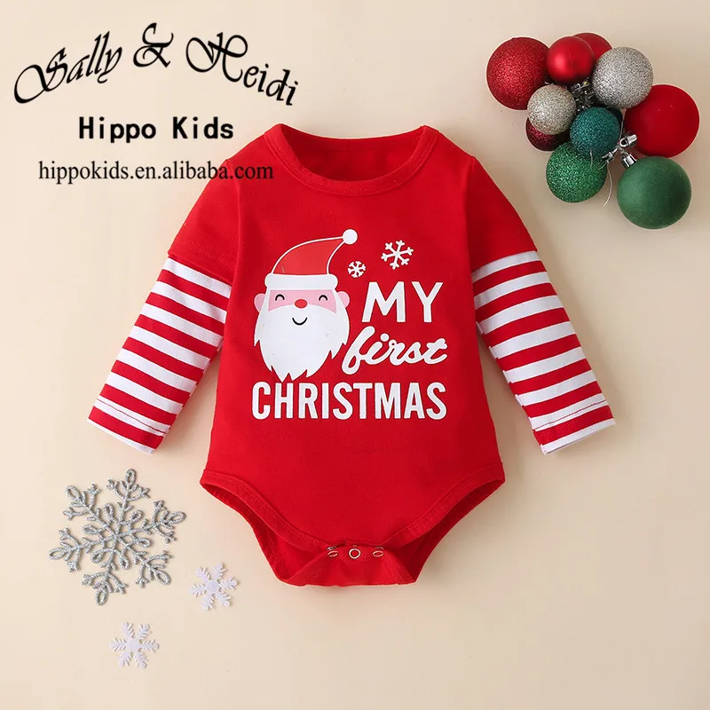 New design hot sale new born baby my first Christmas romper baby 3pcs jump suit