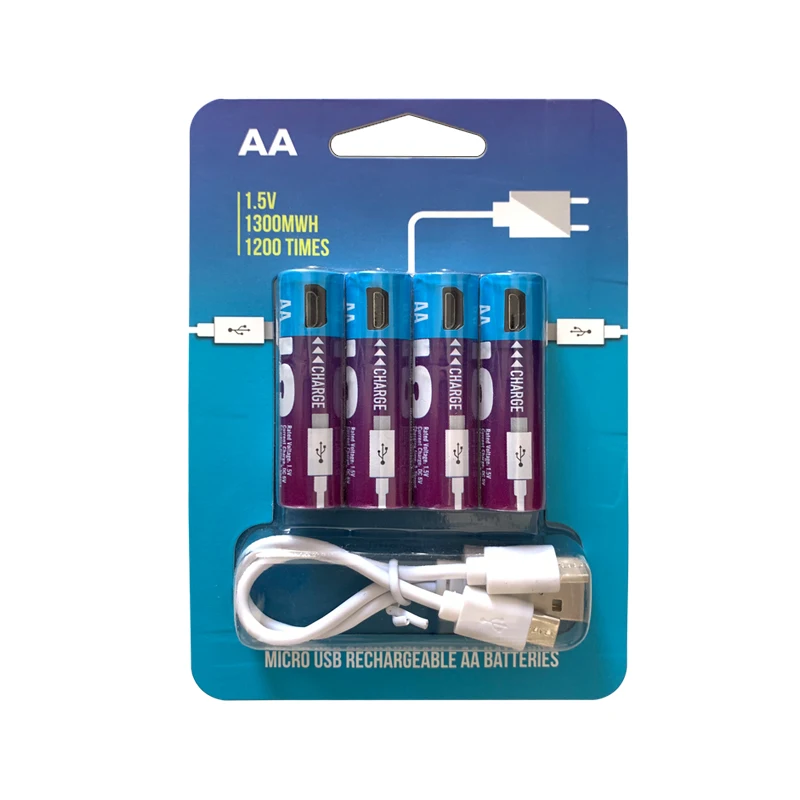 Reusable Rechargeable AA Batteries 1.2V 1.5V Micro Port Charging USB AAA Battery 4 Pack 2 Pack Set 1000mah 450mah
