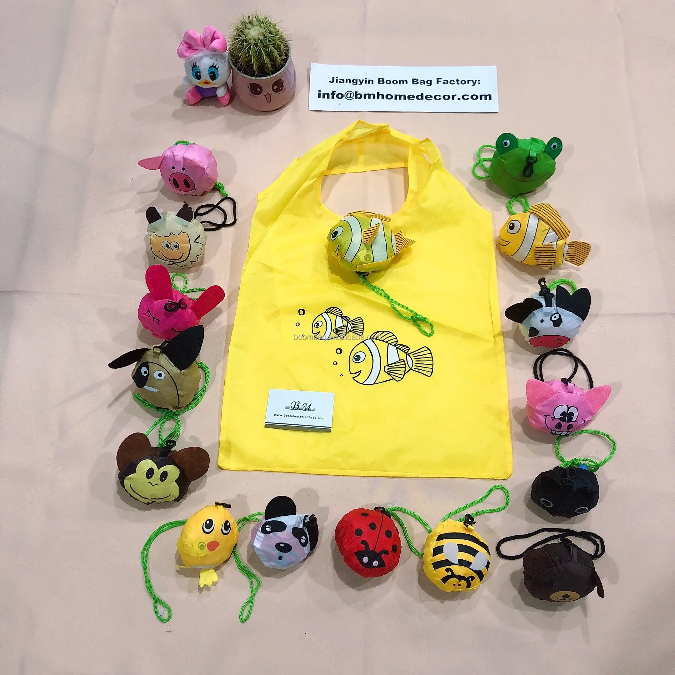 Cute Cartoon Animal Portable Reusable Eco Grocery Nemo Fish Shaped Foldable Shopping Tote Bag