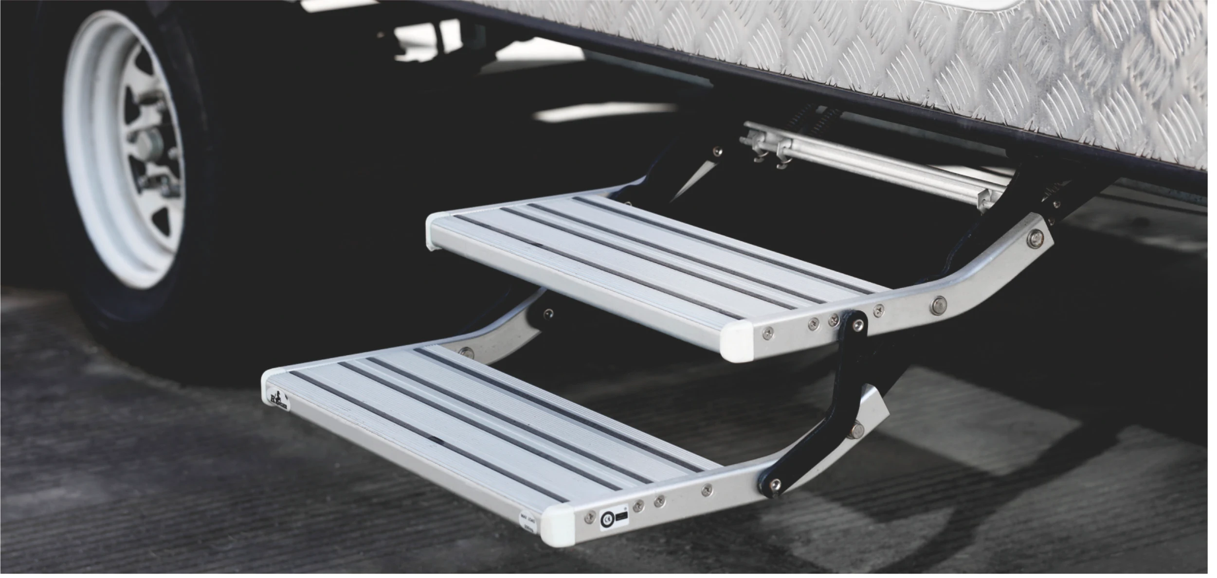 S2007 12V Automatic RV Steps | Magnetic Switch Motorized 2-Step Platform & Power Kit w/LED Light, Aluminum & Steel Construction