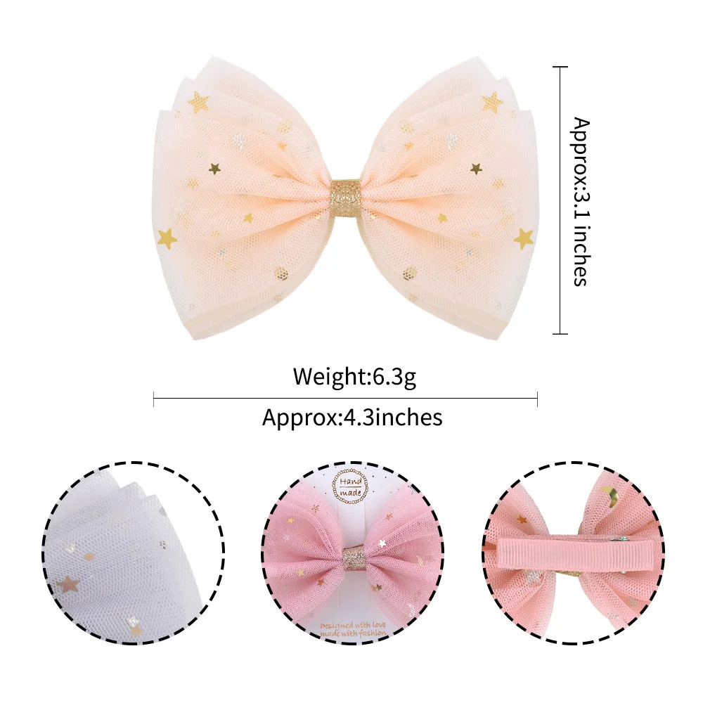 Tulle Lace with Star Children Girls Hair Bows with Clips Hair Accessories
