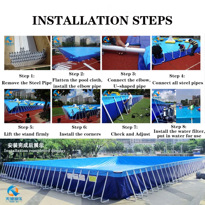 Large PVC Portable above Ground Rectangular Metal Frame Swimming Pool with Stainless Steel Sale on Pool Tools & Accessories
