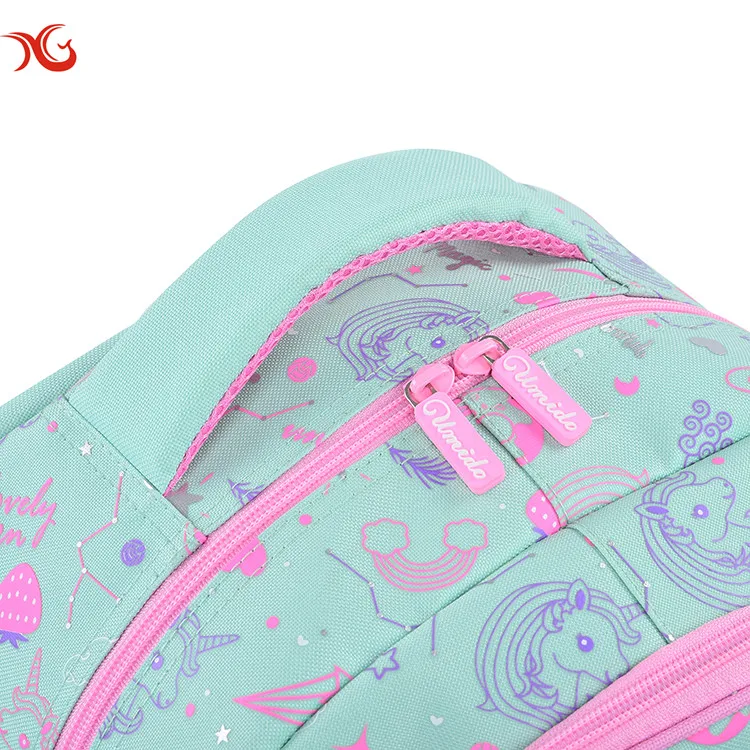 Customised new cartoon kids student backpack polyester printing unicorn school bags