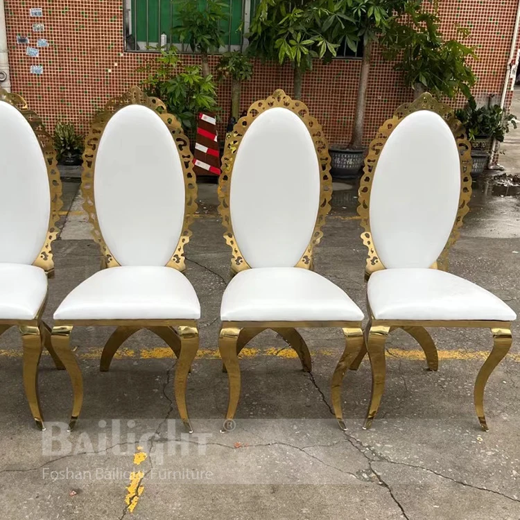 Bailight Luxury Carved Design Gold Frame White Leather Wedding Chair