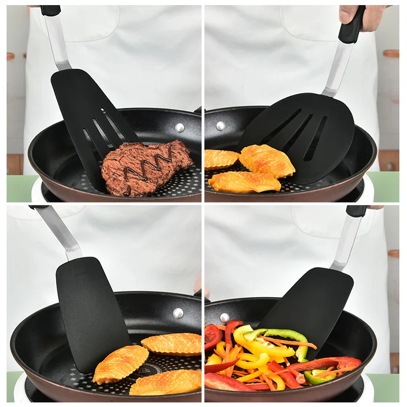 5pcs Enlarge Silicone kitchen utensils set with TPR Handles Kitchen tools Fish Turner Slotted Fry Turner in Big Size