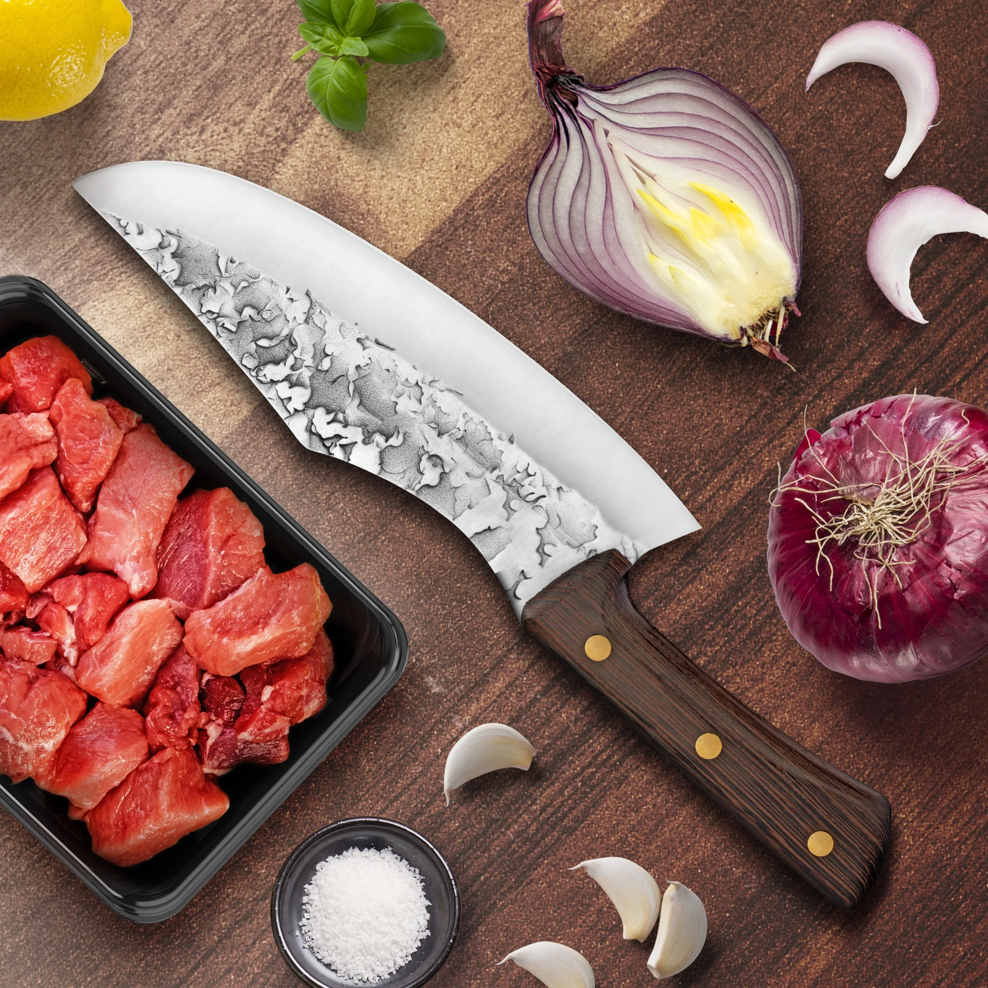 10% Off Custom Logo Full-Tang Super Heavy Duty 7 inch butcher knife set stainless steel slaughter with wenge wood handle