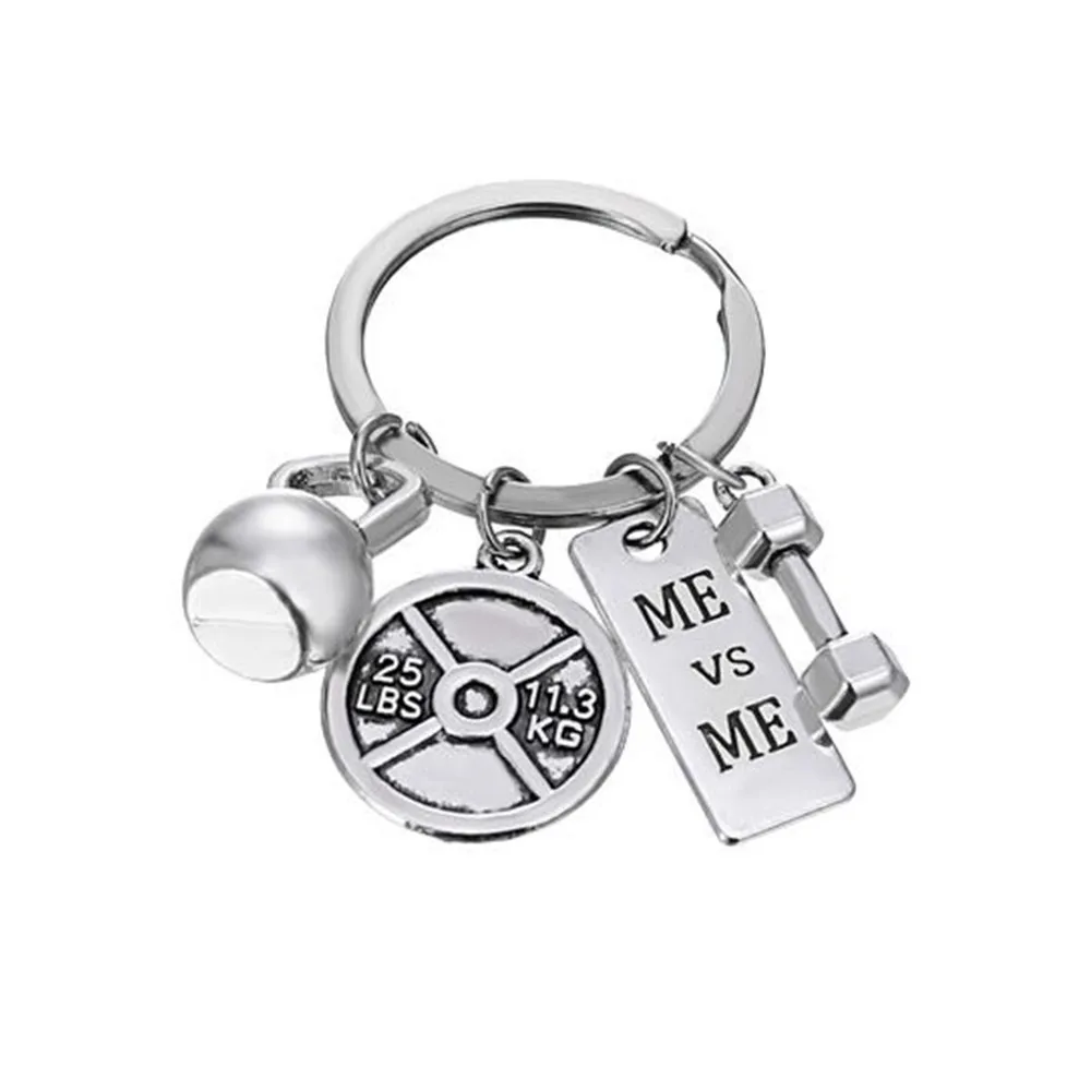Hot Sports Series Sublimation Creative Gym Weightlifting Barbell Dumbbell Plate Fitness Keychains Blanks Metal Keychain