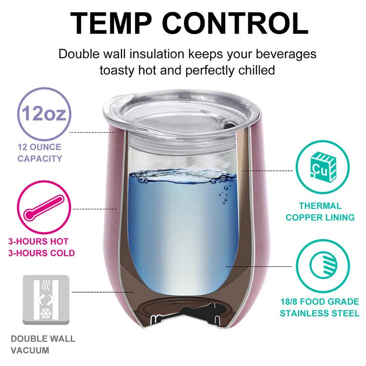 wholesale stainless steel stemless wine glass tumbler non spill cup 12oz  Tumbler with lid straw custom logo powder coating