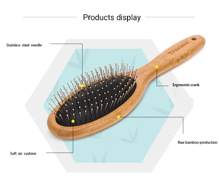Truelove Stainless Steel Pins Pet Grooming Brush Natural Bamboo Material  Dog Cat Hair Brush for Dogs