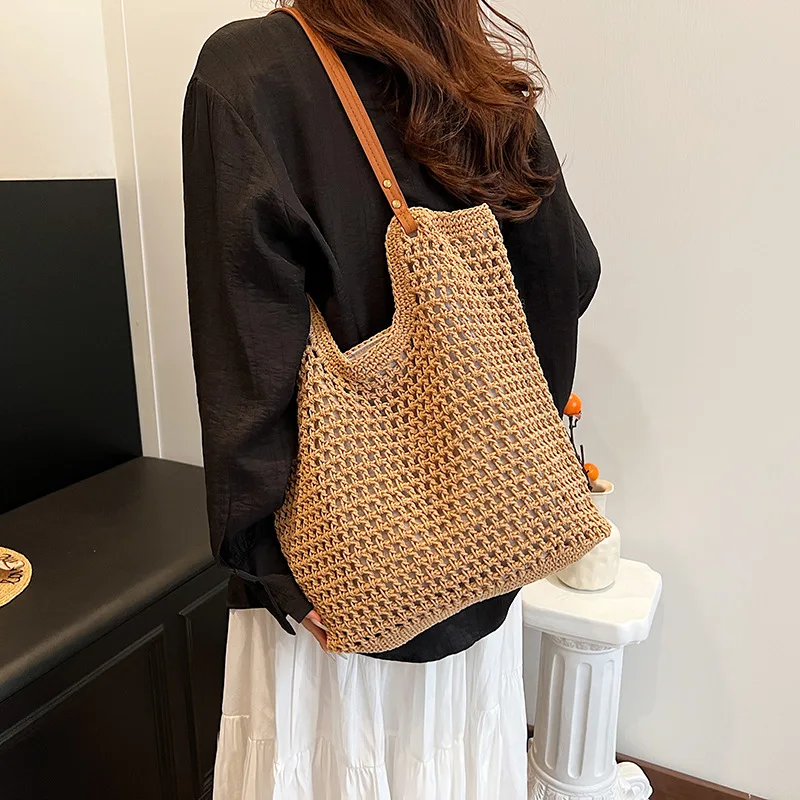 Retro handmade woven bag leisure cotton line shoulder bag woolen Tote bag for shopping