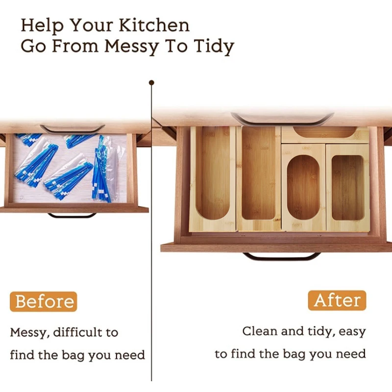 Kitchen  drawer storage It can be assembled and used Bamboo storage box five sets