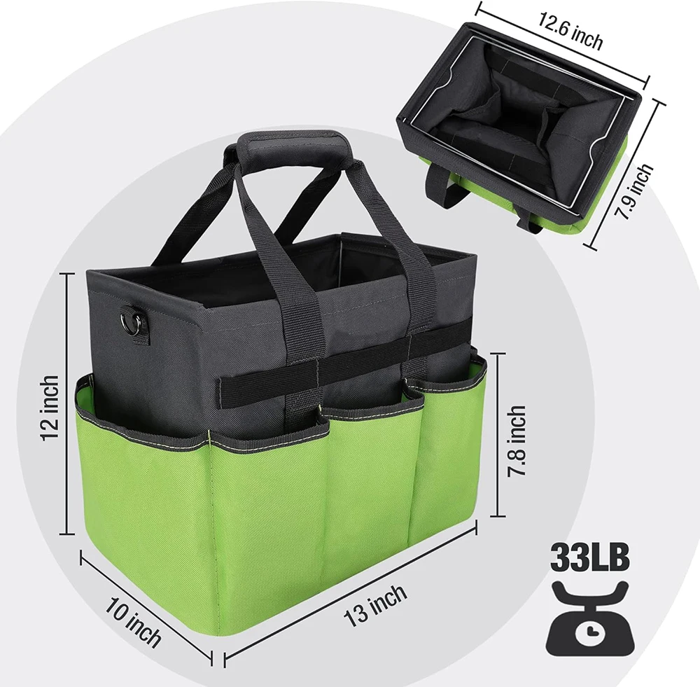Garden Tool Bag Organizer, Heavy Duty Gardening Tote Bag with 10 Pockets, Garden Home Tool Kits Organizer
