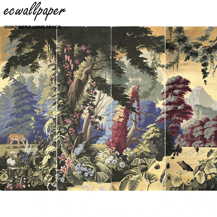 Hand-Painted Forest Wall Mural Tropical Jungle Mural Wallpaper