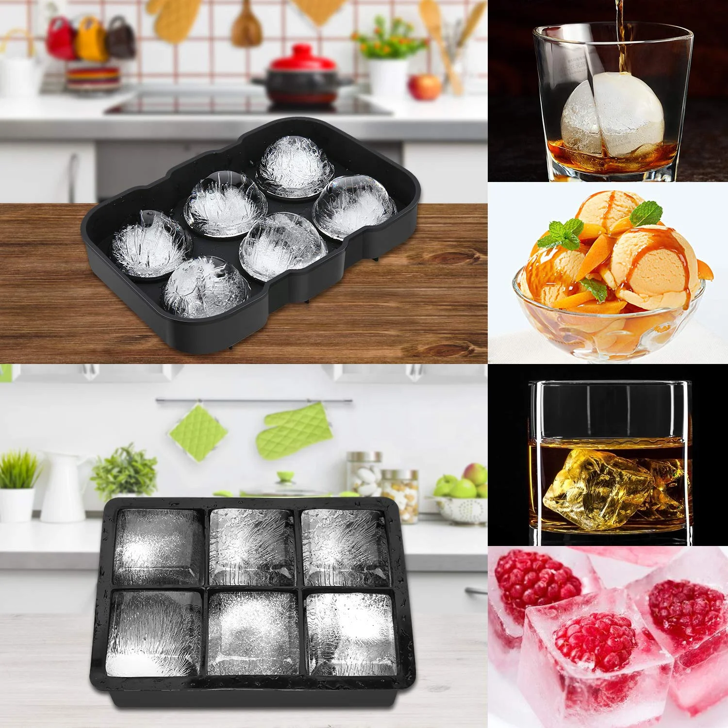 Silicone ice cube making molds 6 compartment round square bar accessories Durable ice cube trays Drinking tools
